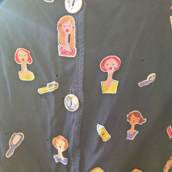 Vintage graphic print 80s button down top ladies faces - Picture 4 of 4